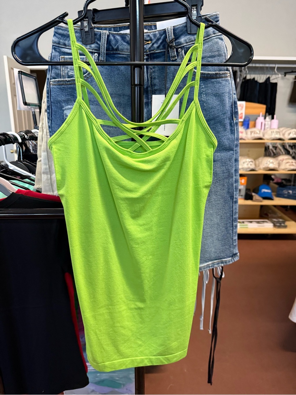 Zenana Outfitters Green Strappy Cowl Tank Top